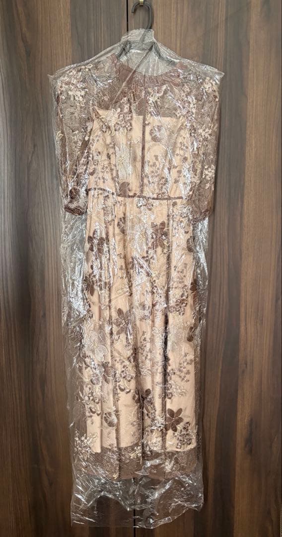 Kana 結婚式 ドレス パーティードレス 花柄刺繍ドレス ブラウン Lサイズ