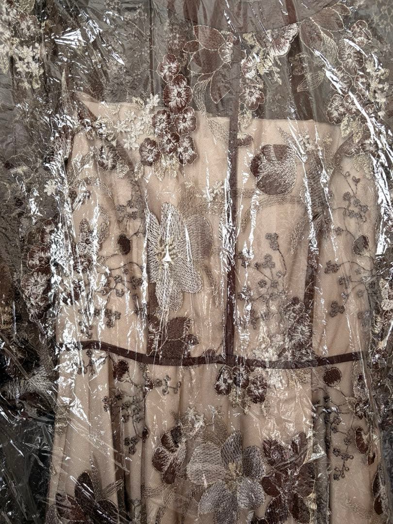 Kana 結婚式 ドレス パーティードレス 花柄刺繍ドレス ブラウン Lサイズ