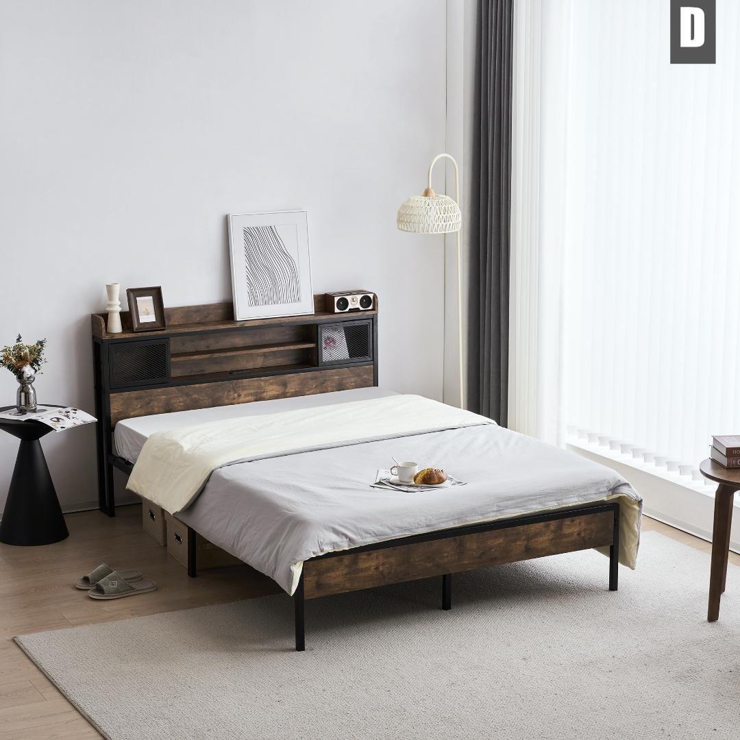 D・ダブル　コンセント付き 宮付き 木 コンセント ベッドフレーム　おしゃれ