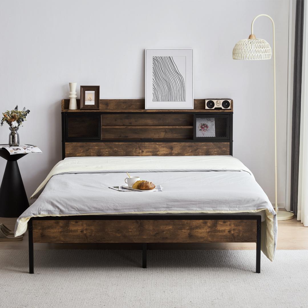 D・ダブル　コンセント付き 宮付き 木 コンセント ベッドフレーム　おしゃれ