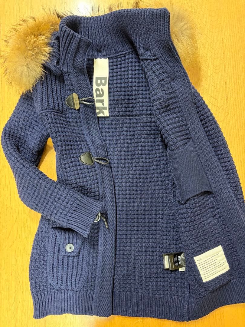 Bark バーク ファー付き ネイビー 圧縮ニット ダッフルコート 日本サイズM