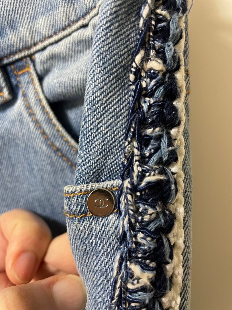 CHANEL シャネル ココステッチ ツイードラインデニムパンツ