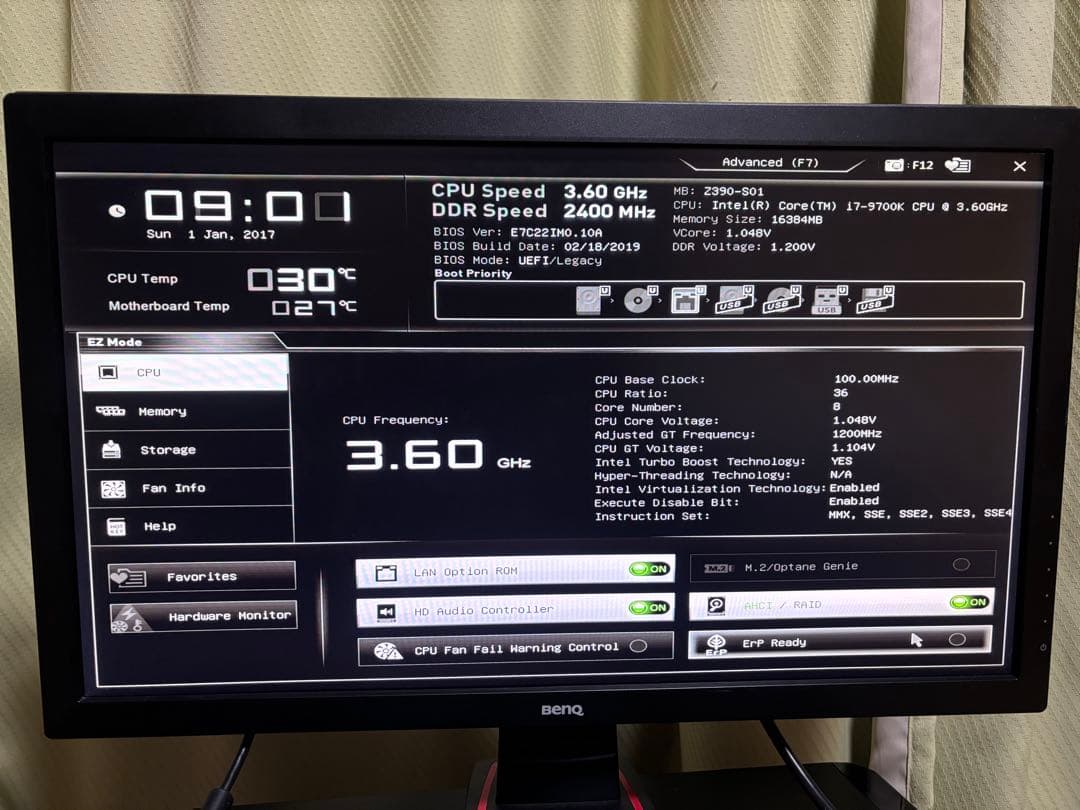 Intel Core i7-9700K Z390マザー付きbios確認済