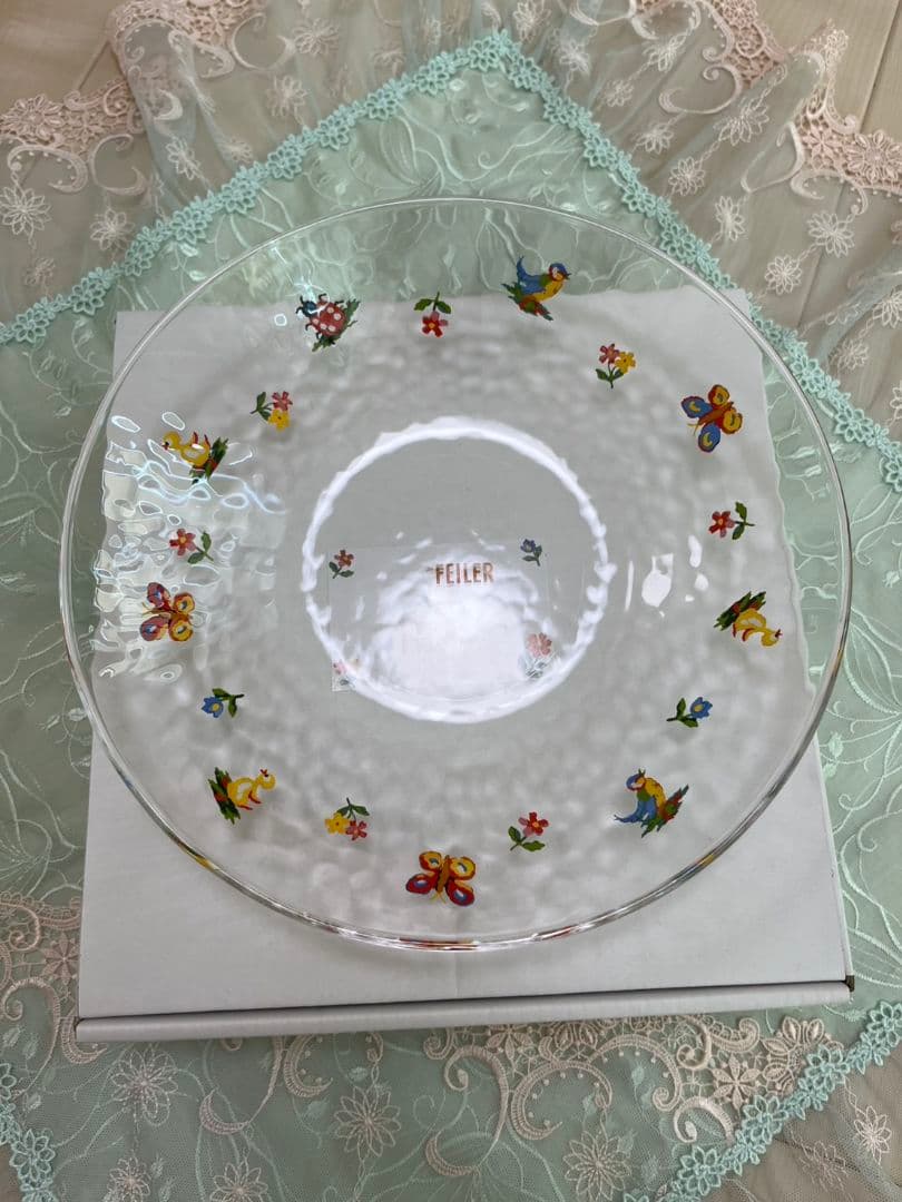 FEILER 花と鳥の装飾 ガラスプレート2枚セット
