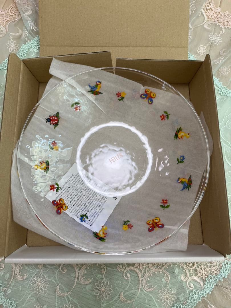 FEILER 花と鳥の装飾 ガラスプレート2枚セット