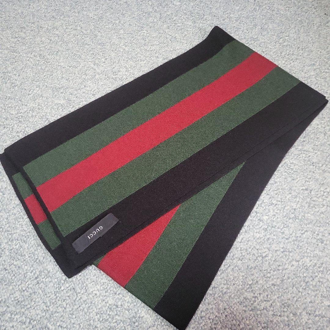 GUCCI ストライプマフラー ブラック/グリーン/レッド