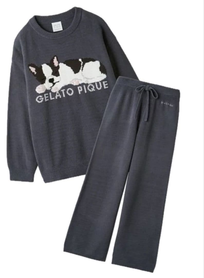 ジェラートピケフレンチブルドッグプルオーバー。ロングパンツ