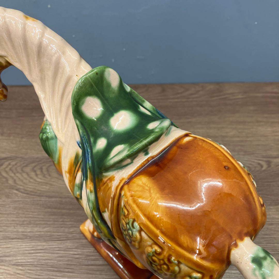 4F 美品 中国伝統工芸 唐三彩 馬の置物 洛陽市美術陶磁工場製 縁起物