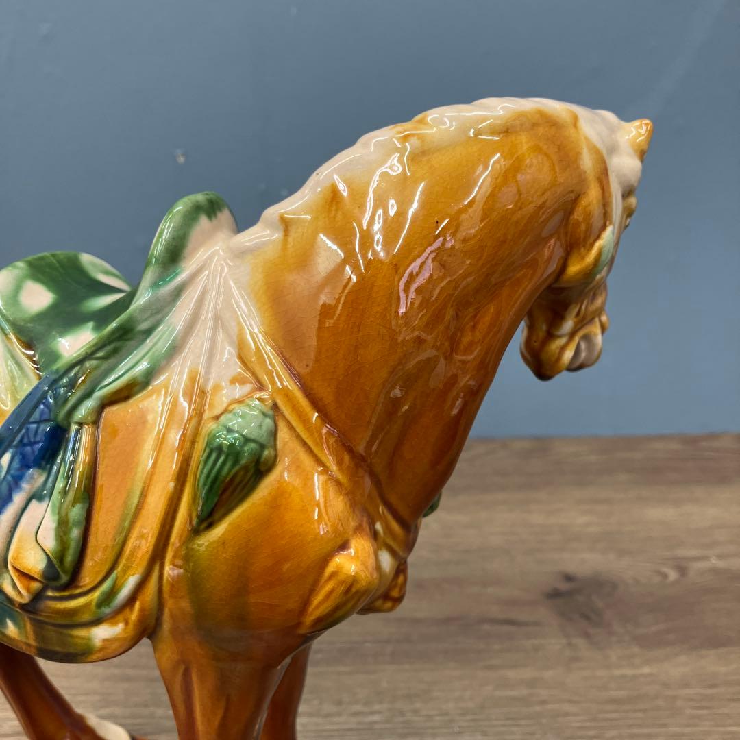 4F 美品 中国伝統工芸 唐三彩 馬の置物 洛陽市美術陶磁工場製 縁起物