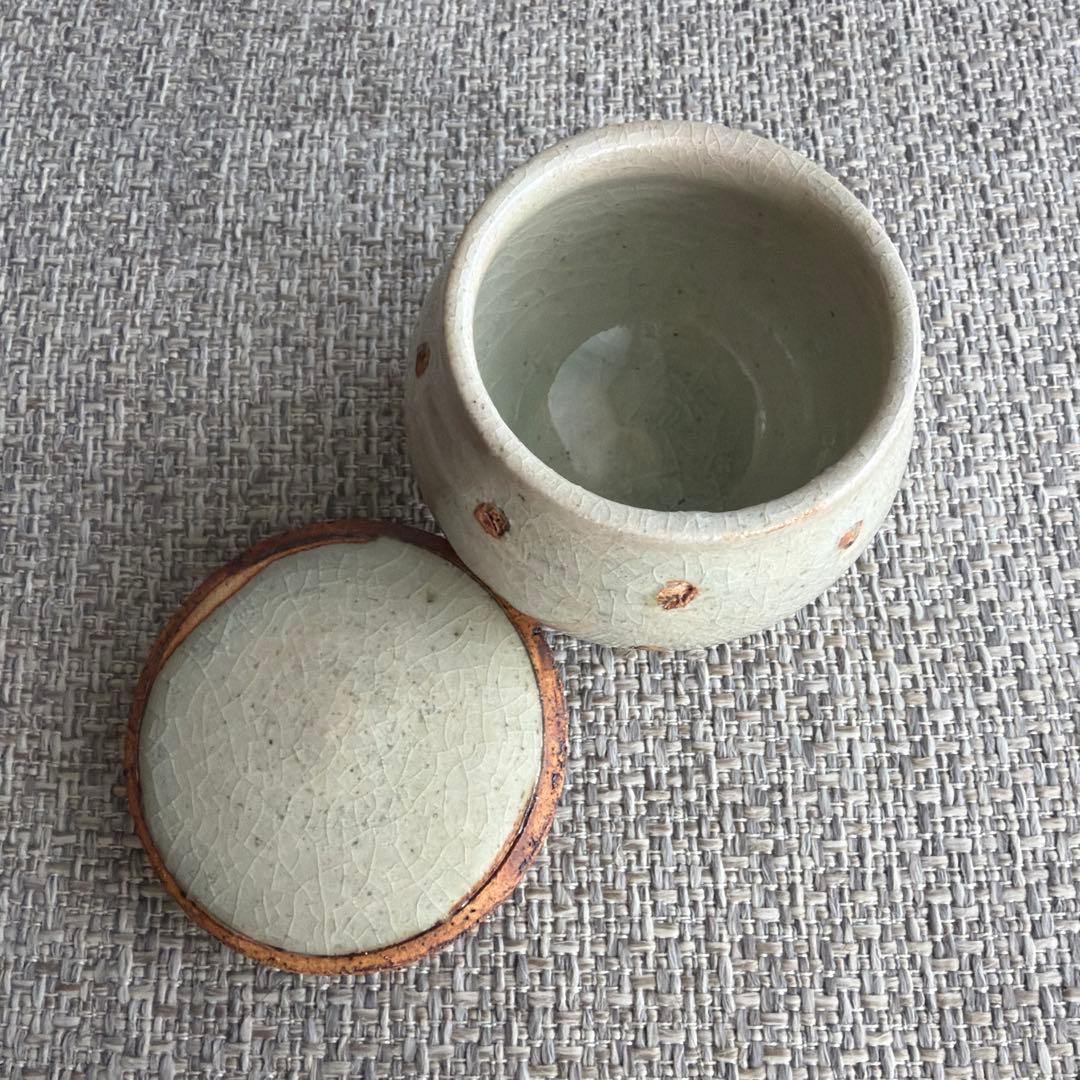 新品◆加藤祥孝さん　灰釉 ドット紋塩壺