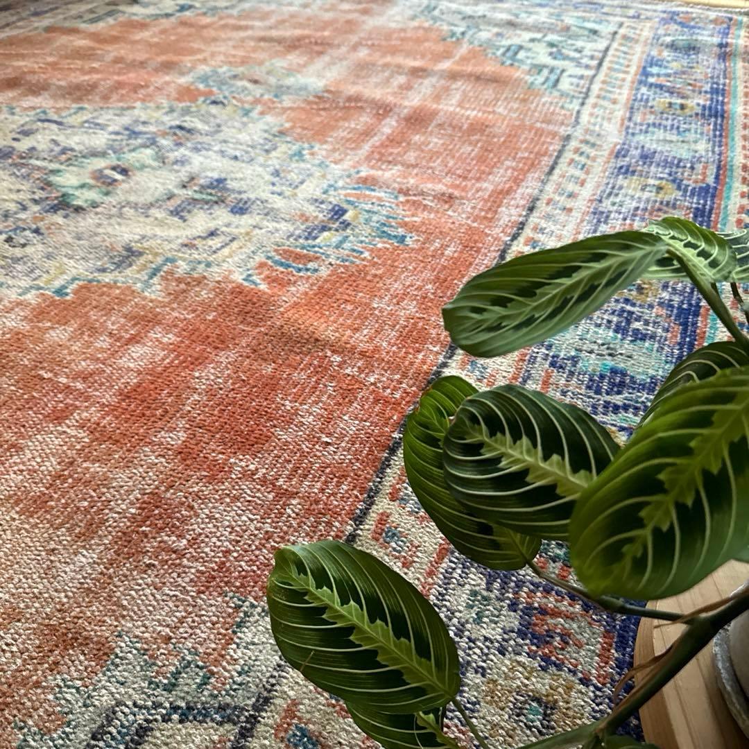 大判162×227 夕焼けオレンジ　貴重　メダリオン　トルコヴィンテージラグ