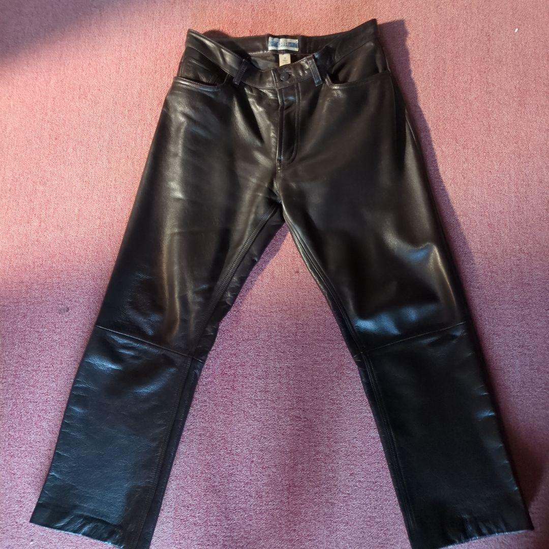 レザー ストレートパンツ 濃いブラウン牛レザー