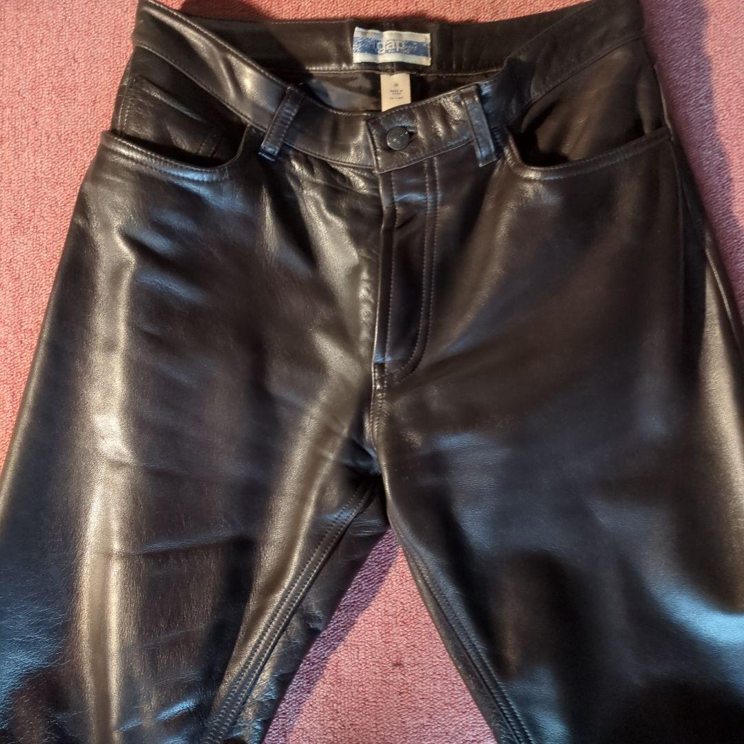 レザー ストレートパンツ 濃いブラウン牛レザー