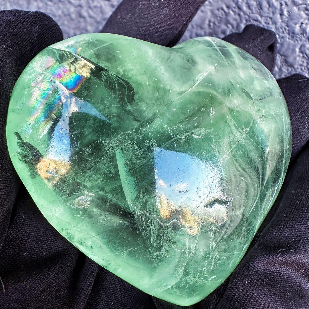 爆アレ❗️レインボー☆グリーンフローライト♡ハート♡ 蛍石パワーストーンA1318