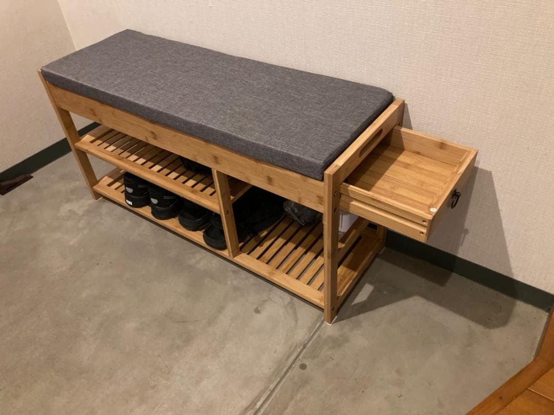 二段式 引き出し付き 収納 シューズラックスツール 玄関ベンチ