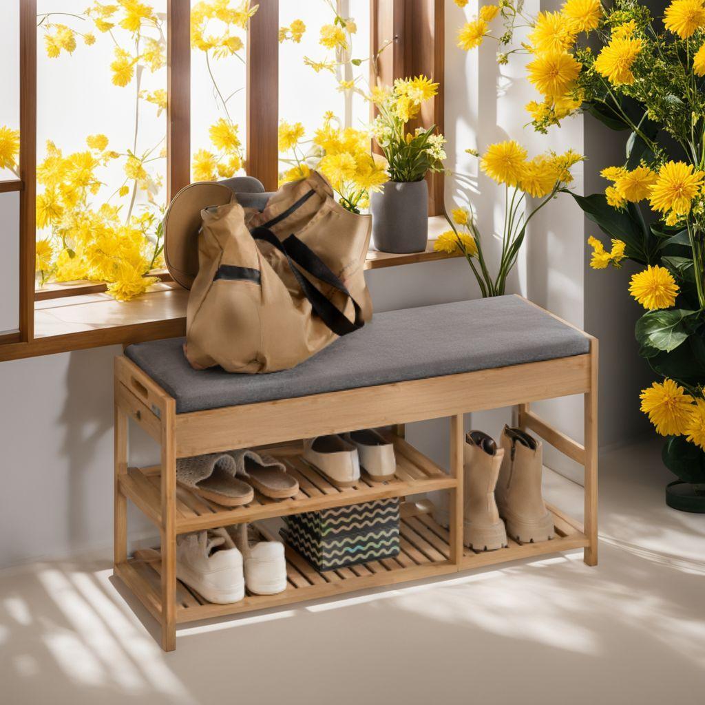 二段式 引き出し付き 収納 シューズラックスツール 玄関ベンチ