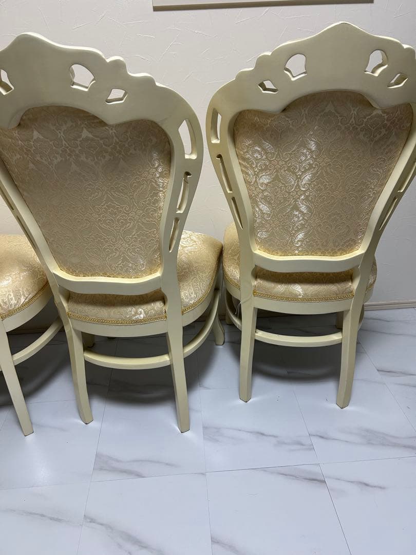 ロココ　猫脚アンティークチェア4脚セット　ホワイト ダマスク　完売品♦️送料込