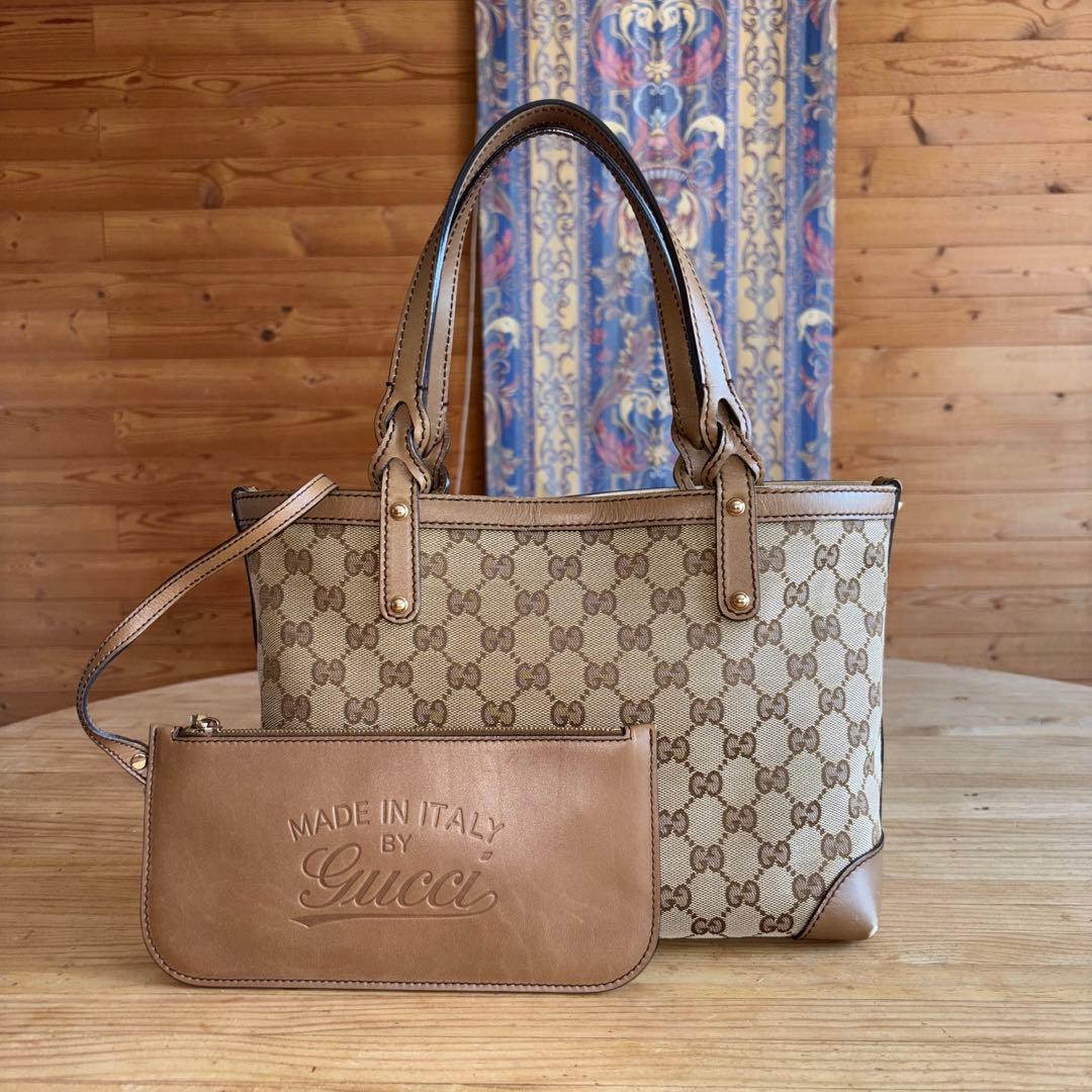 ◆ GUCCI ◆　トートバッグ　ディアマンテ　GGキャンバス　レザー　ポーチ
