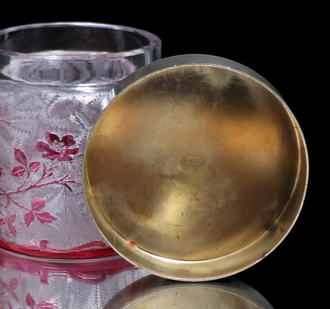 オールド・バカラ 桃色被せガラス 野薔薇 蓋物 ボンボニエール エグランチエ