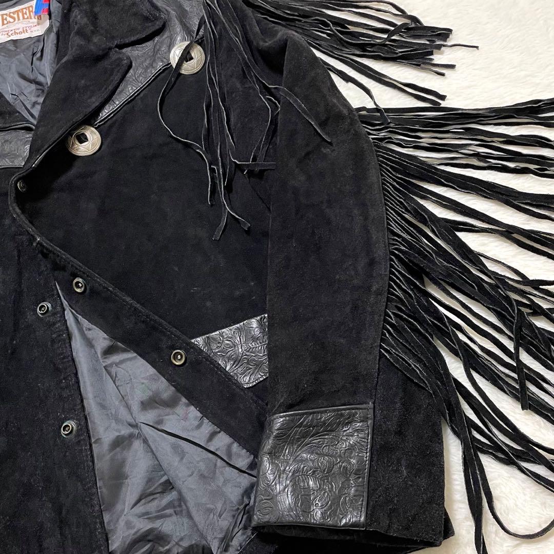 超希少46サイズ schott レザージャケット ウエスタン フリンジ