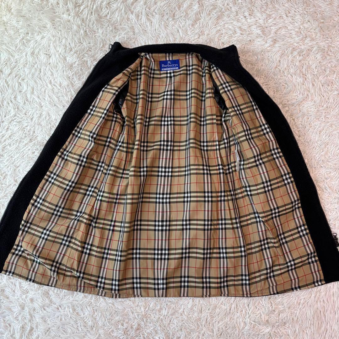 バーバリーブルーレーベル ロングコート ノバチェック ボア ダブルジップ ベルト