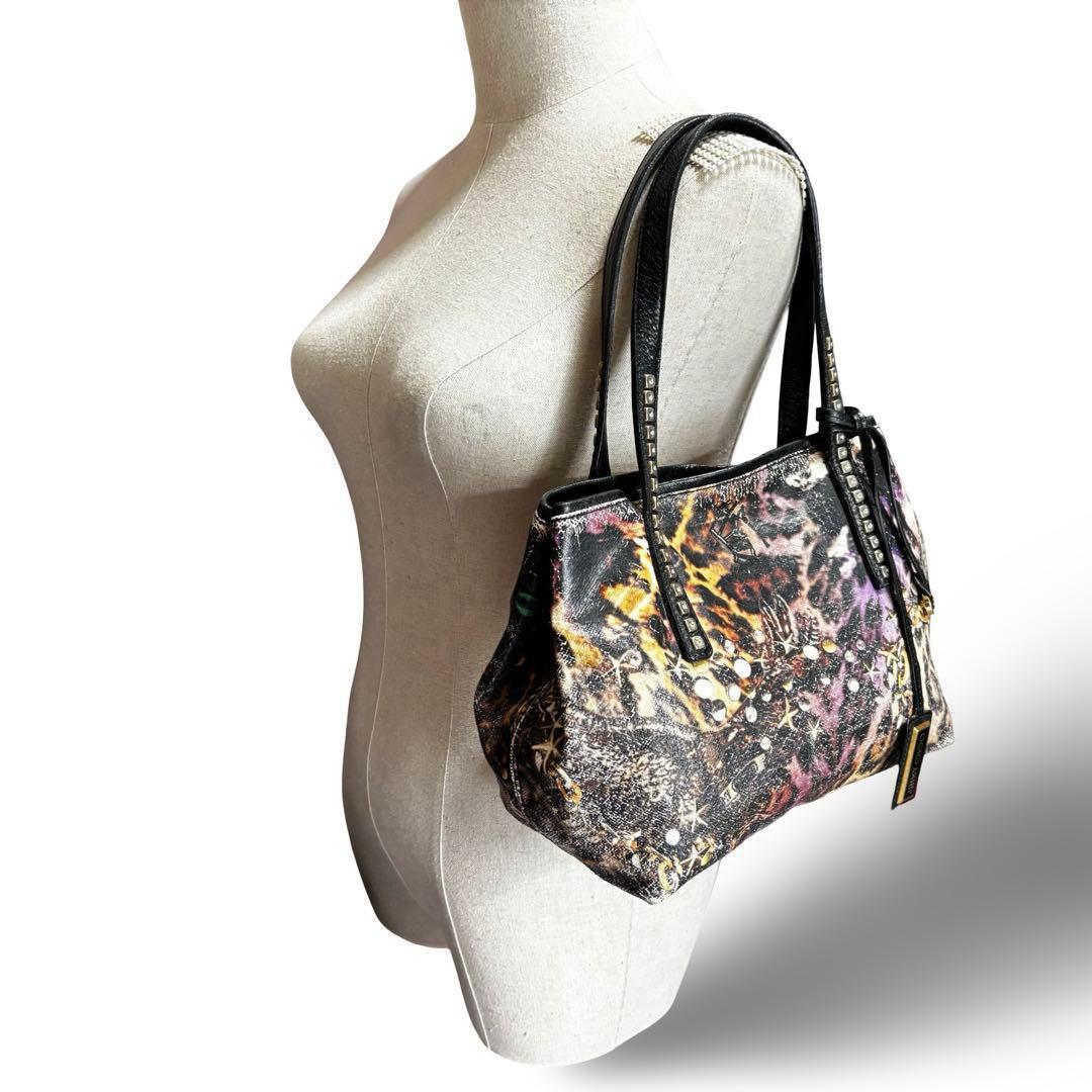 【良品】ジミーチュウ アニマル柄 トートバッグ スタッズ PVCレザー　チャーム