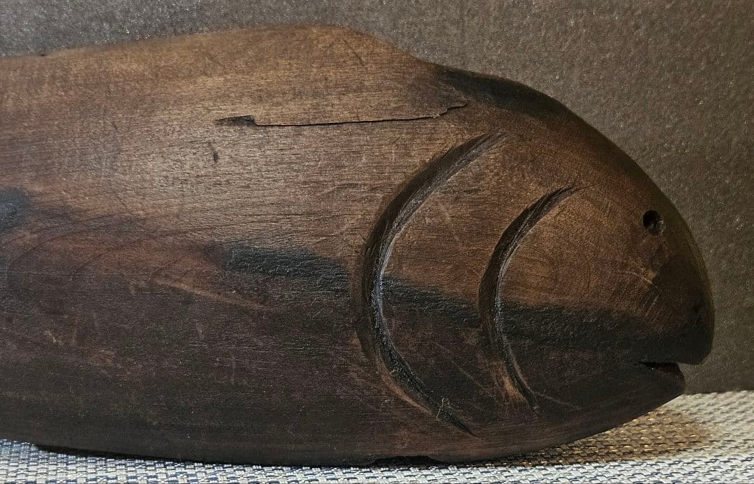 古民具　古道具　自在鉤　鯛 鯉横木　木彫 彫刻　オブジェ　インテリア　レトロ