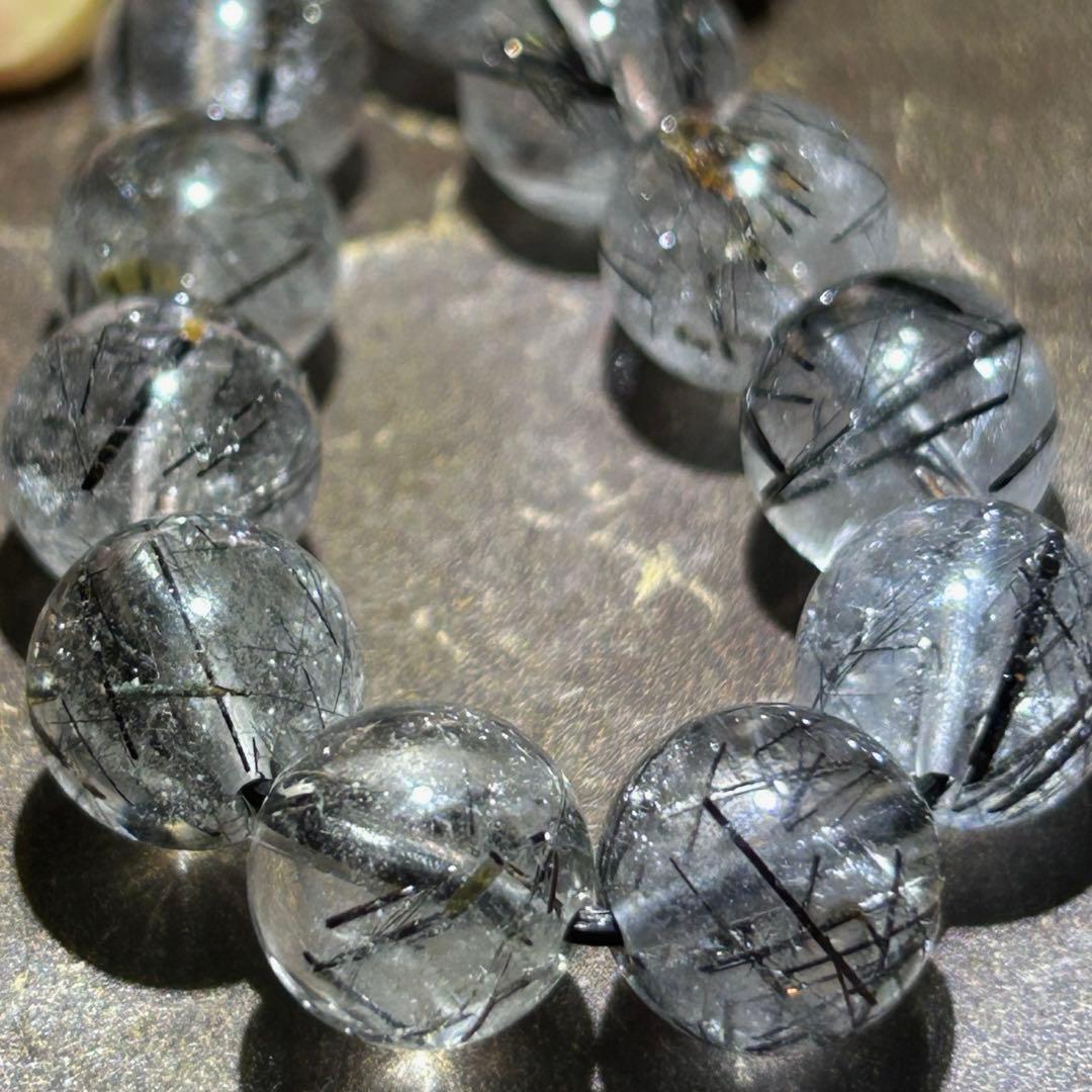 ☆別格高級品質！福運招財宝珠⑨！漆黒美！ブラック ルチル ブレス