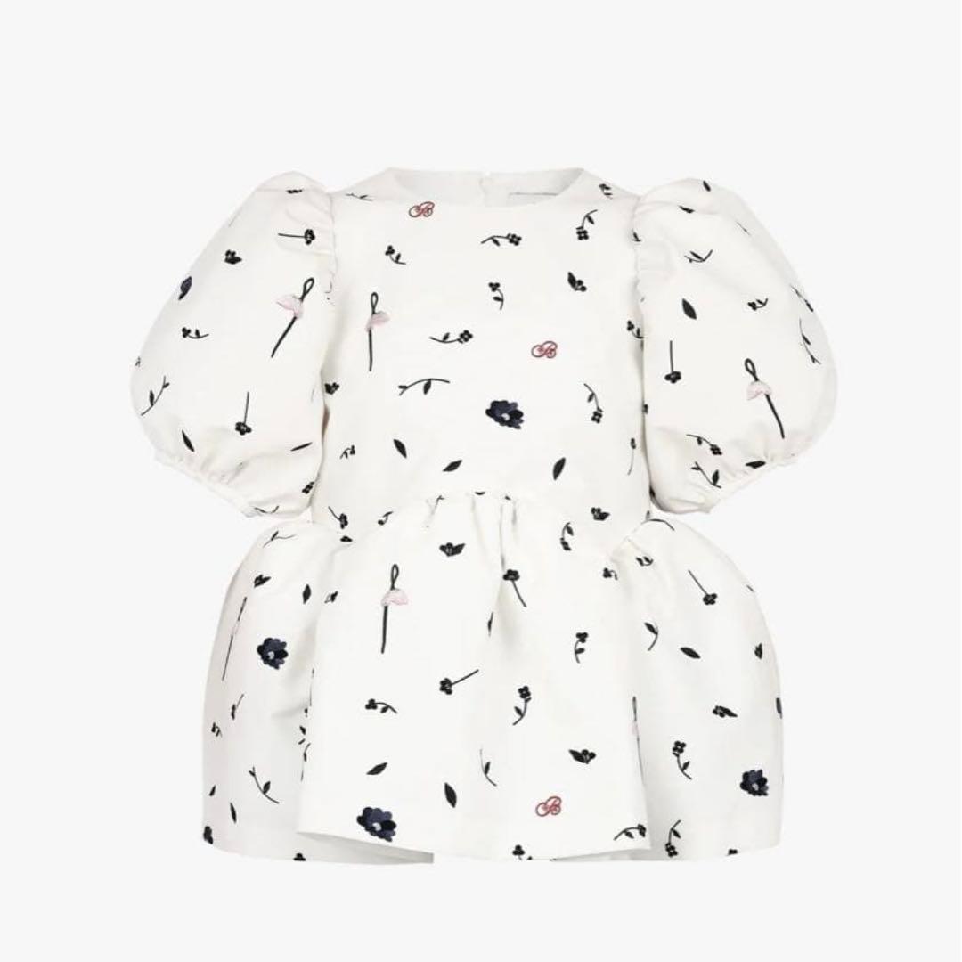 花柄パフスリーブ半袖トップス