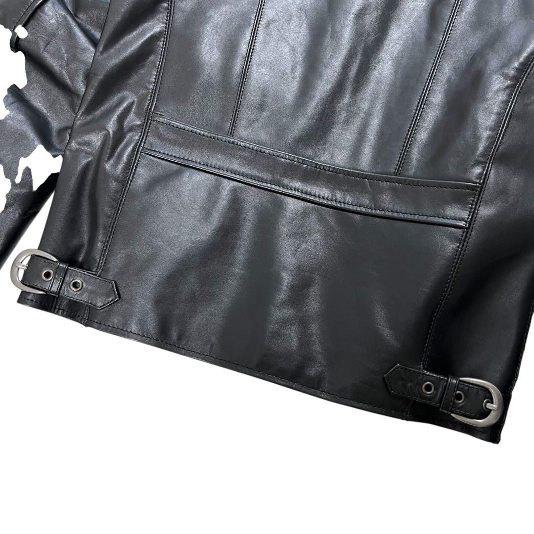 極美品 リューグーレザーズ 襟付シングルライダースジャケット S ブラック 牛革