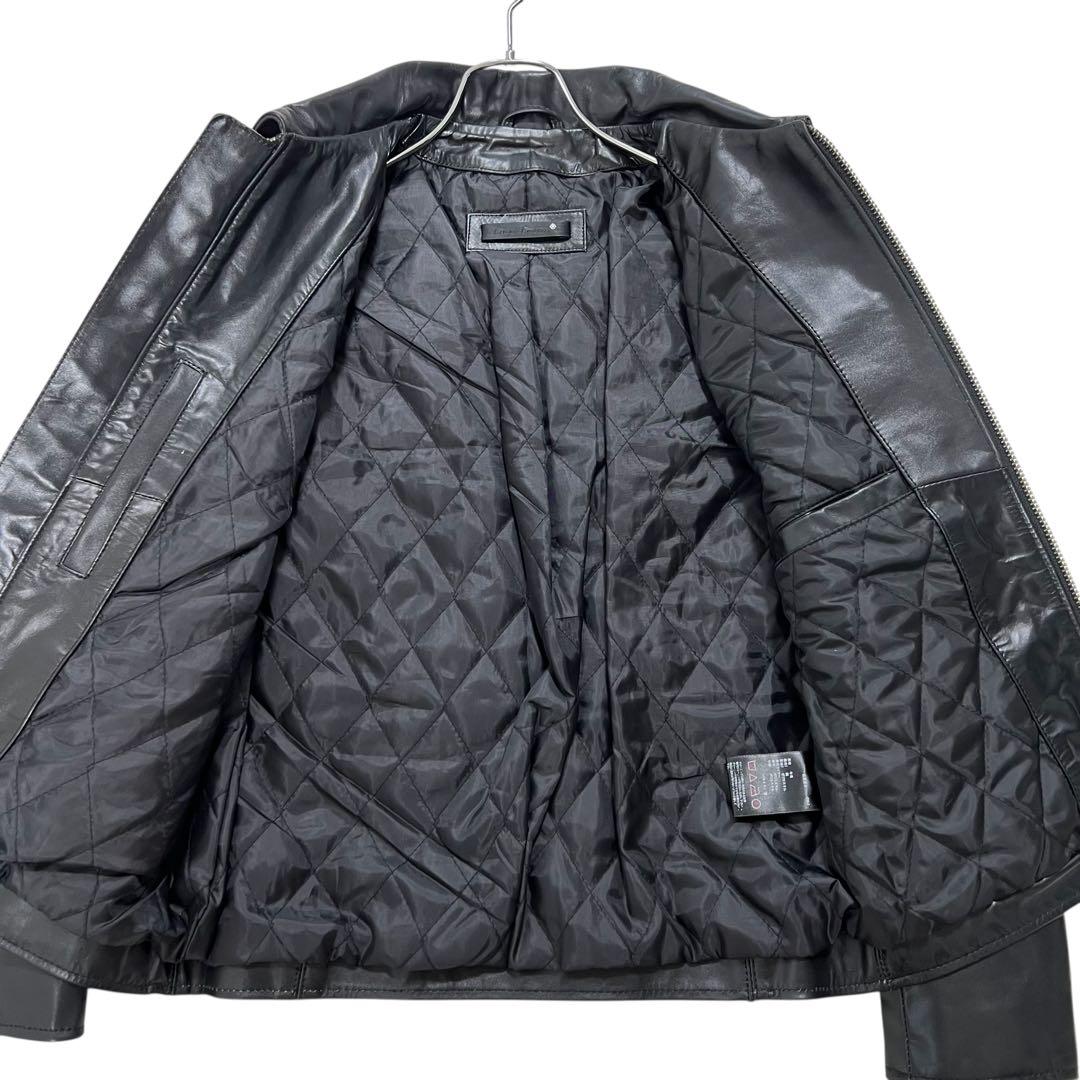 極美品 リューグーレザーズ 襟付シングルライダースジャケット S ブラック 牛革