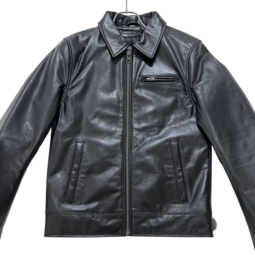 極美品 リューグーレザーズ 襟付シングルライダースジャケット S ブラック 牛革