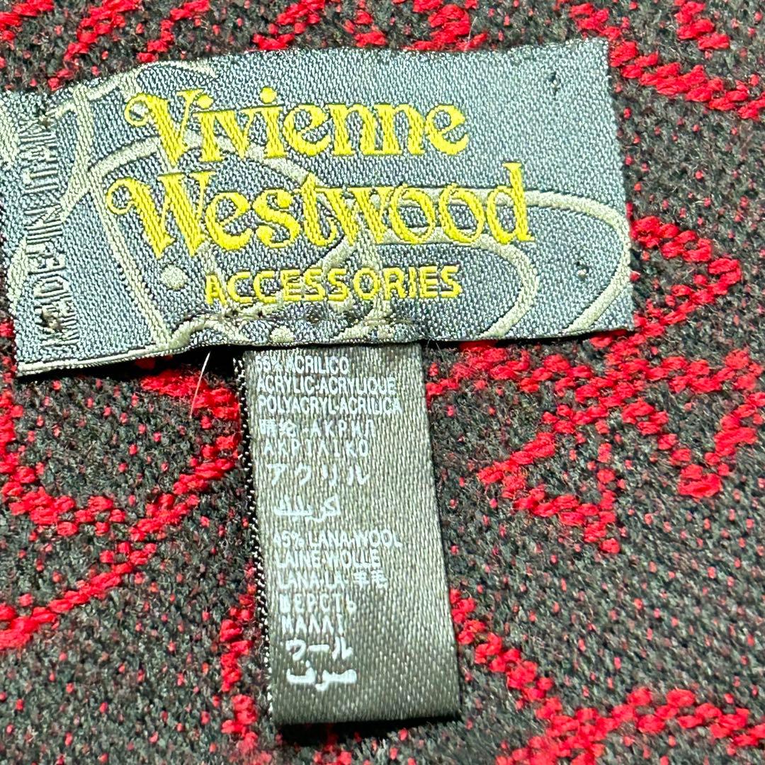 ヴィヴィアンウエストウッド　フリンジマフラー　オーブ総柄　レッド×ブラック　希少