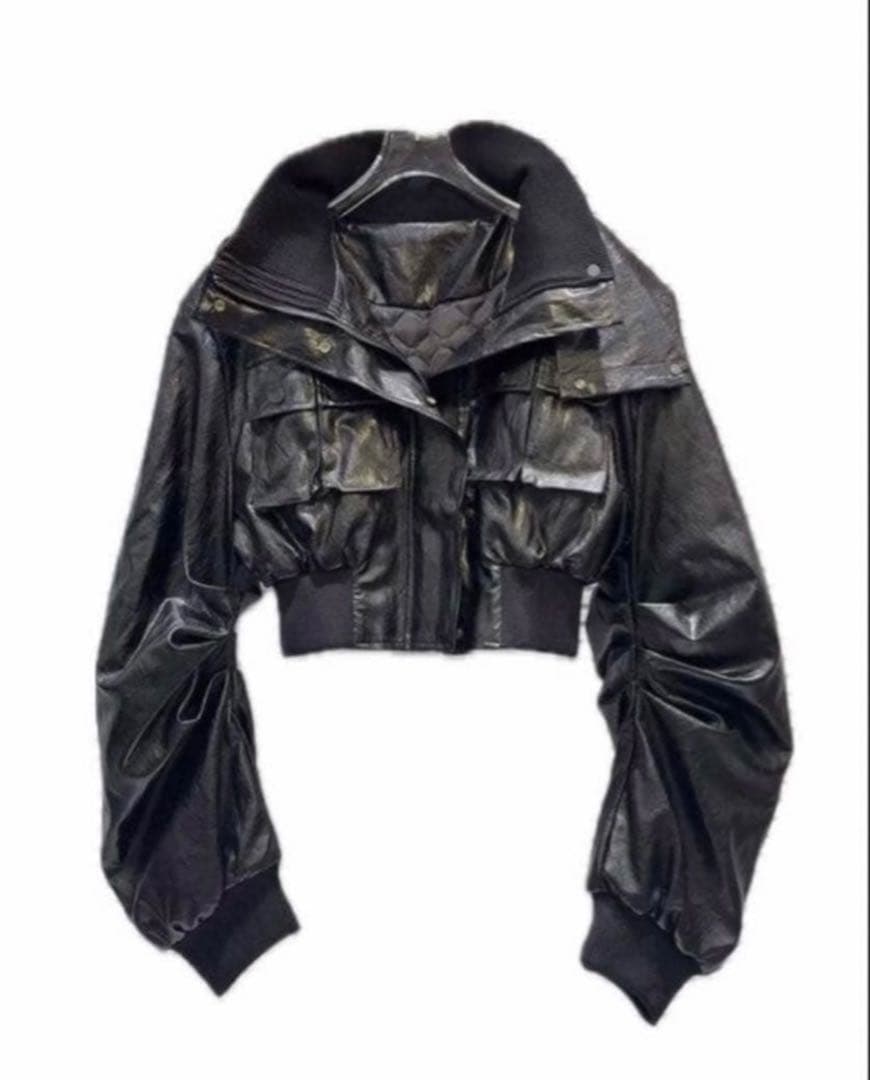 短丈レザーパーカー 　opium系　値下げ可能　黒