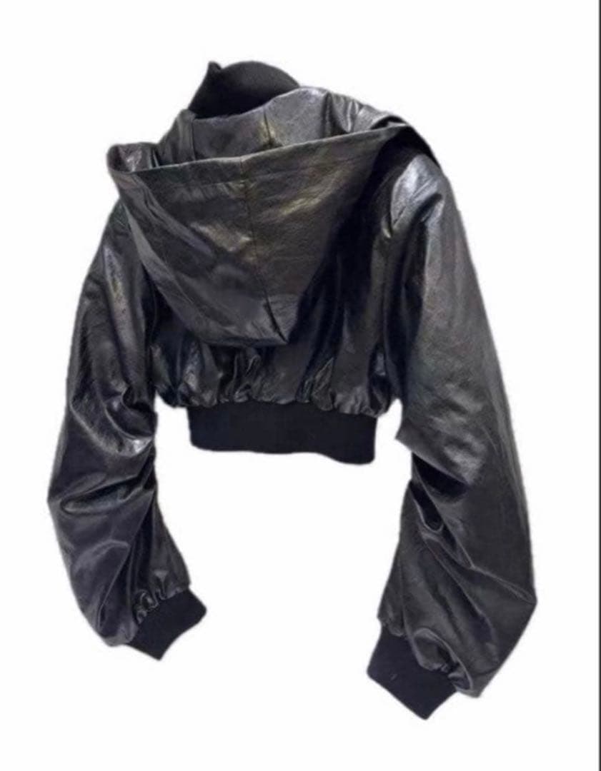 短丈レザーパーカー 　opium系　値下げ可能　黒