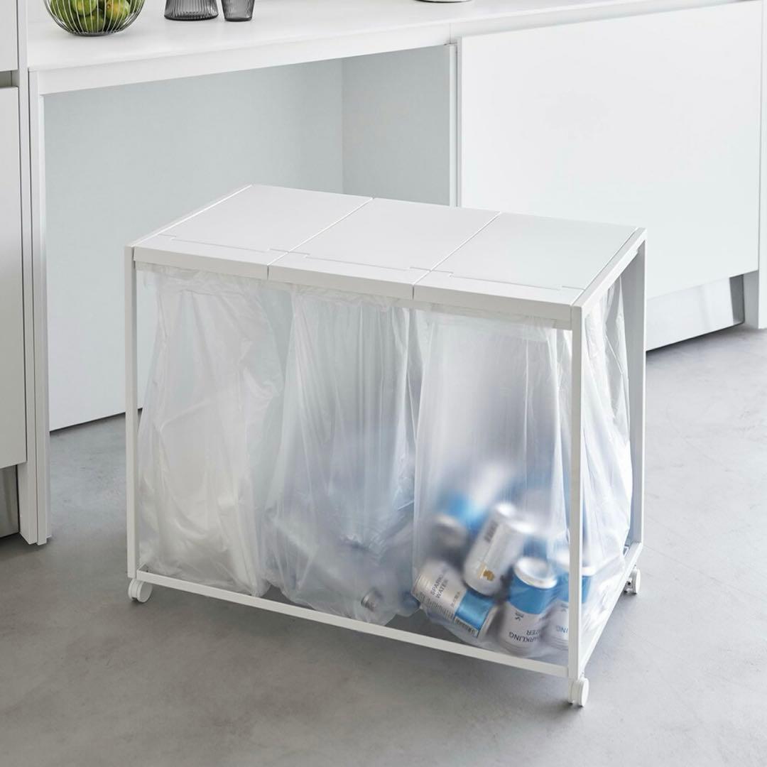 蓋付き目隠し分別ダストワゴン タワー 45L 3分別 ホワイト