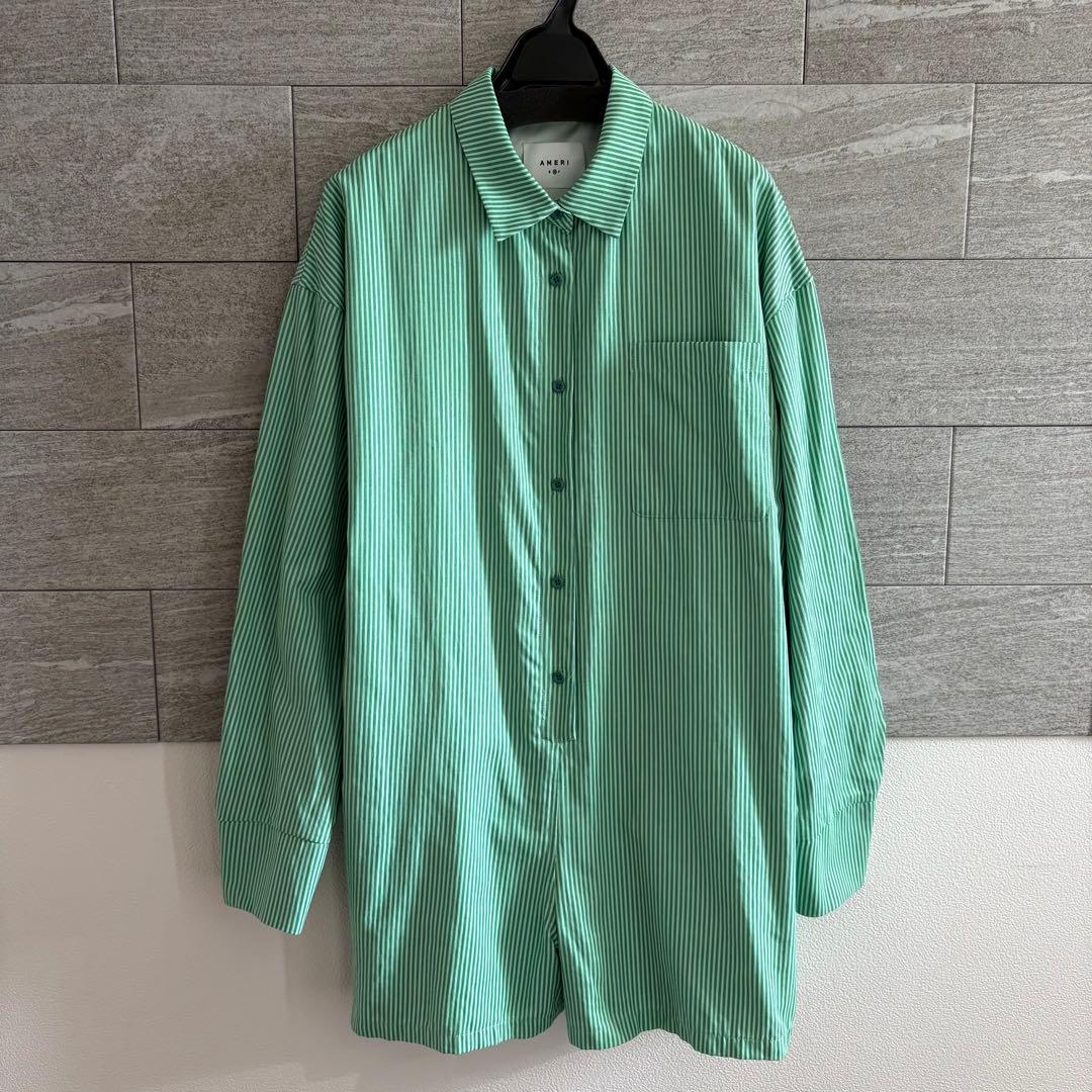 Ameri STRIPE SHIRT ROMPERS グリーン　M