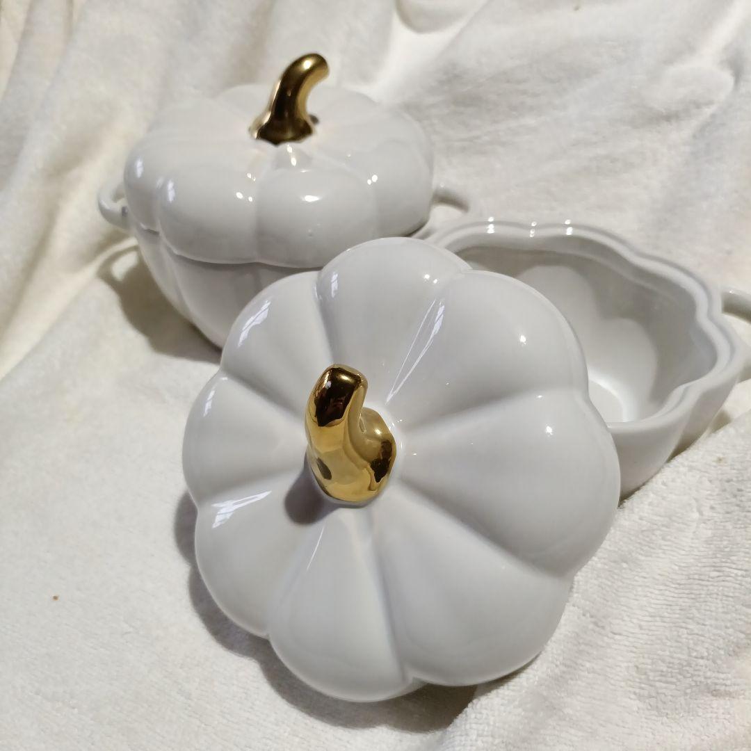 【未使用】ホワイトパンプキン型菓子入れ　2個セット