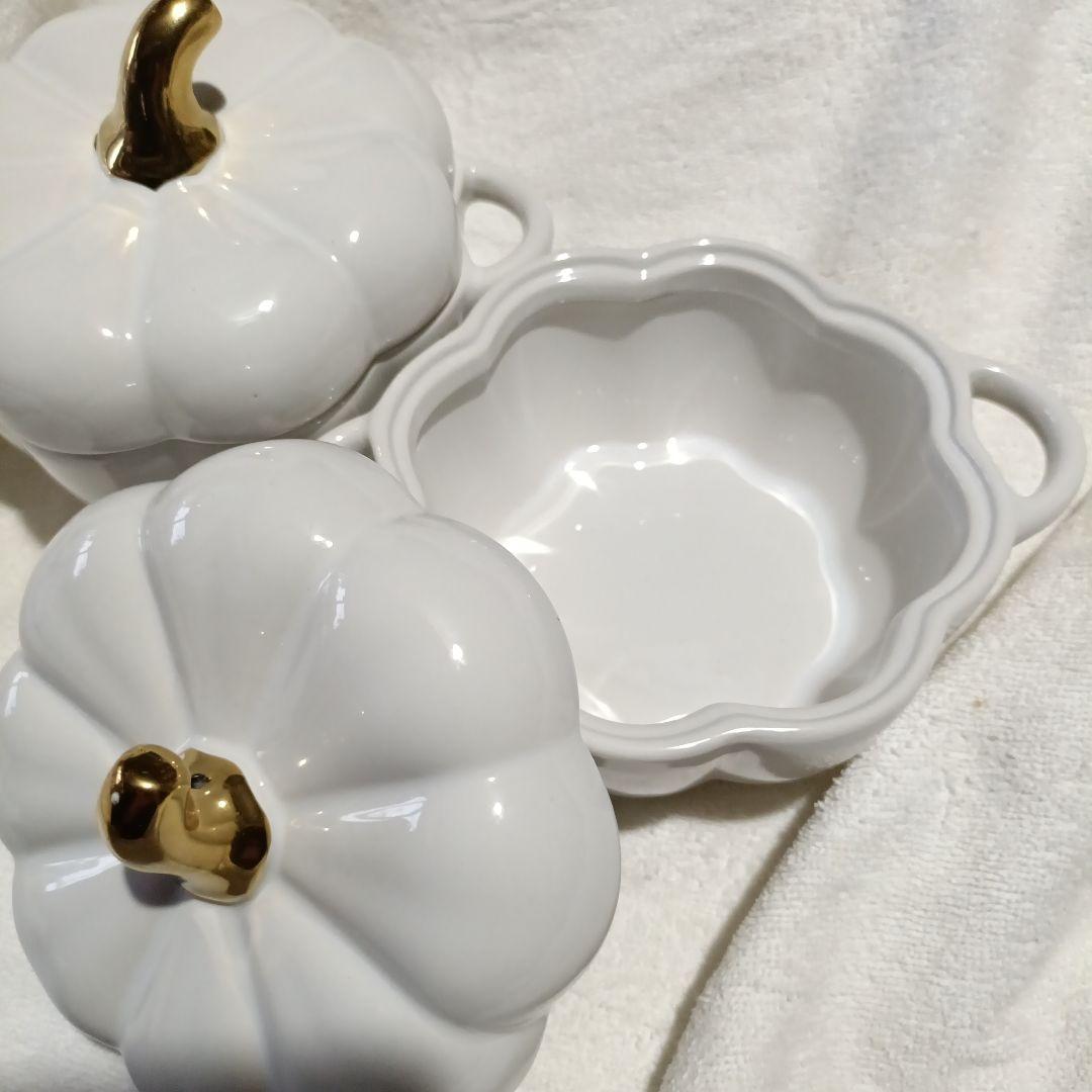 【未使用】ホワイトパンプキン型菓子入れ　2個セット