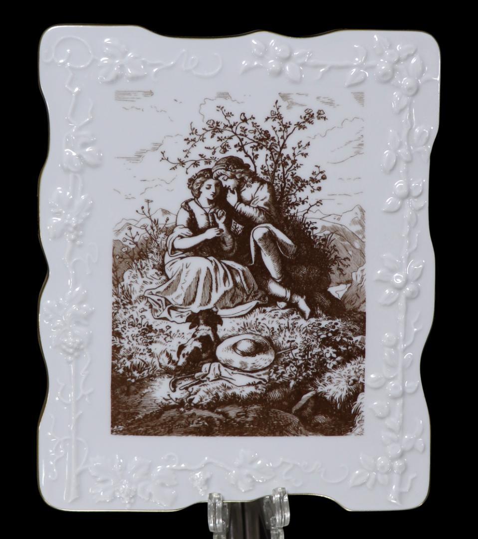 マイセン 世界限定版 1級品 壁掛け飾り皿 金彩 プラーク 陶板画 恋人たち