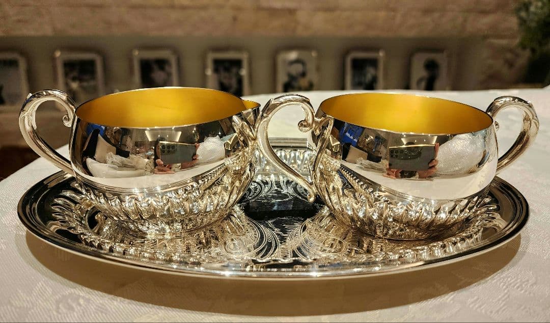 純銀P シルバープレート シュガー クリーマー トレイ ビンテージ シルバー