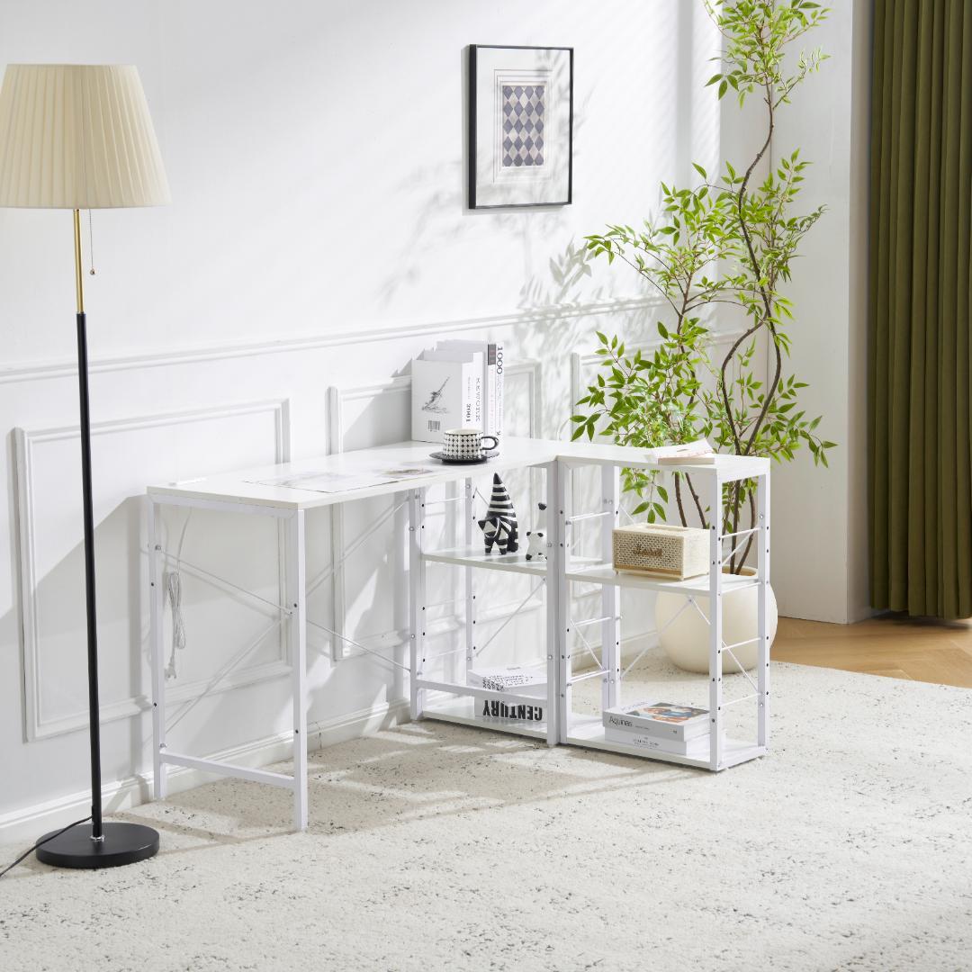 【新品】ホワイト 一体分離多用デスク パソコンデスク ラック付き