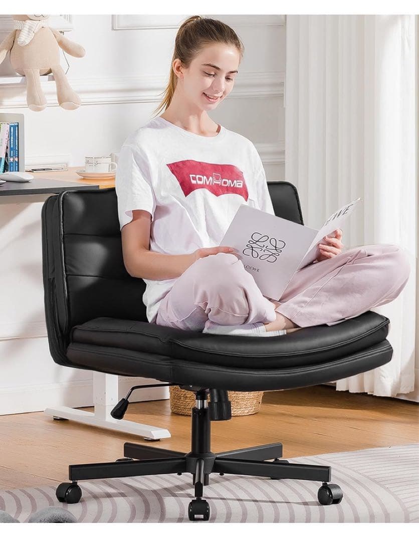 COMHOMA デスクチェア ソファチェア あぐら PUレザー, Black-1
