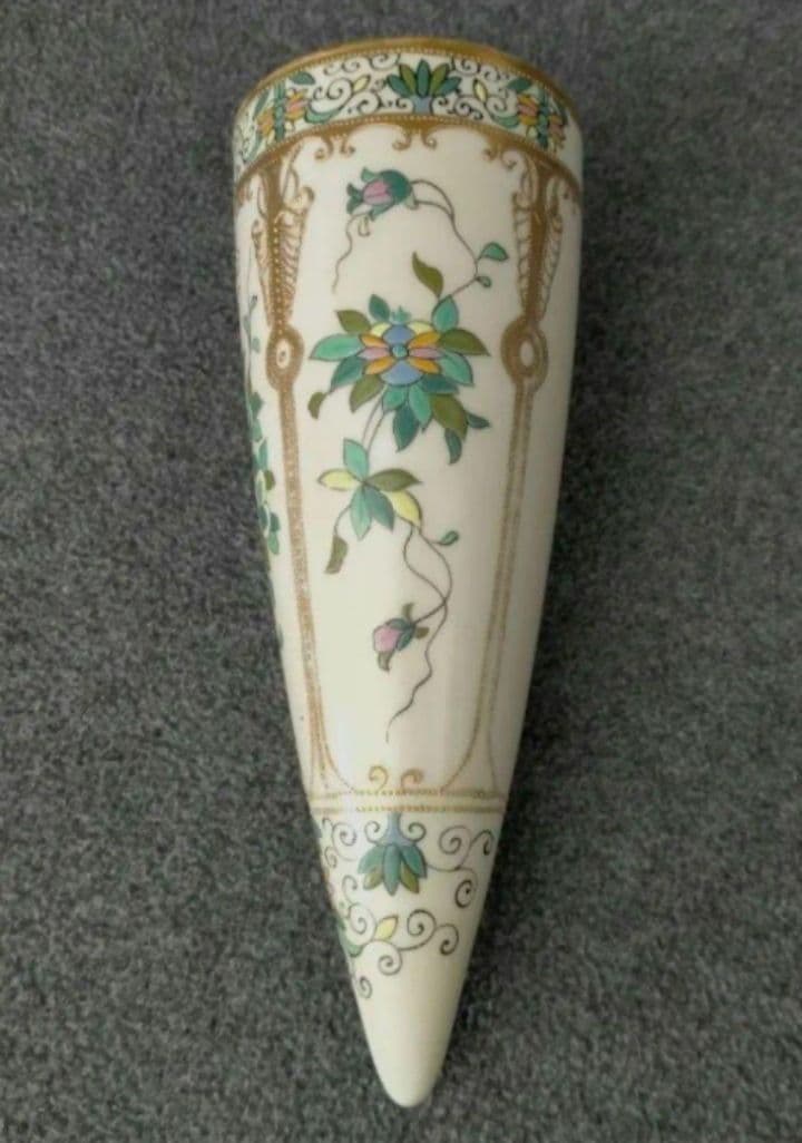 希少★オールドノリタケ　金彩点盛り薔薇絵　掛け花入れ