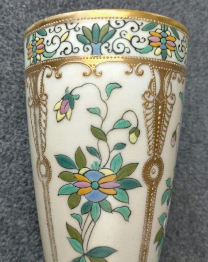 希少★オールドノリタケ　金彩点盛り薔薇絵　掛け花入れ