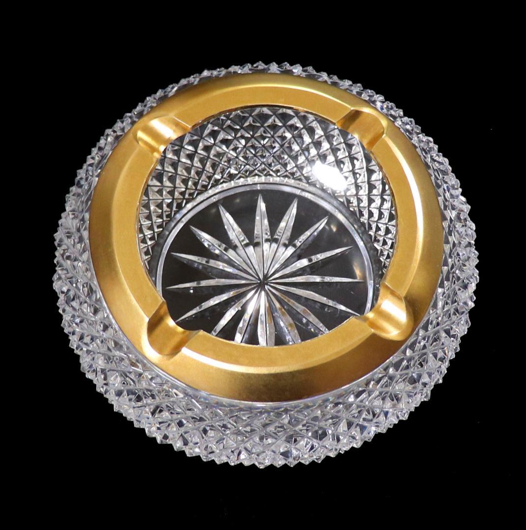 オールド・バカラ 特大サイズ800g 金彩装飾切子灰皿 小物入れディアマンビゾー