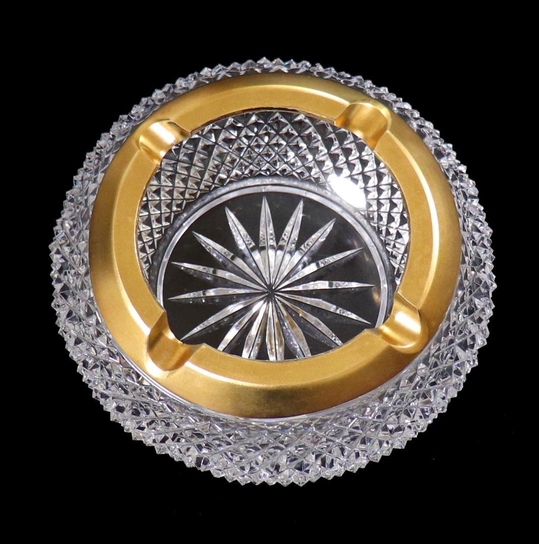 オールド・バカラ 特大サイズ800g 金彩装飾切子灰皿 小物入れディアマンビゾー