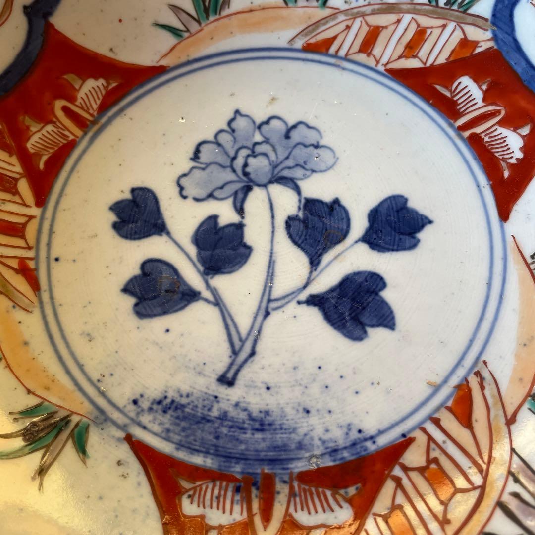 幕末明治　金彩　色絵　染付　獅子　牡丹　深鉢