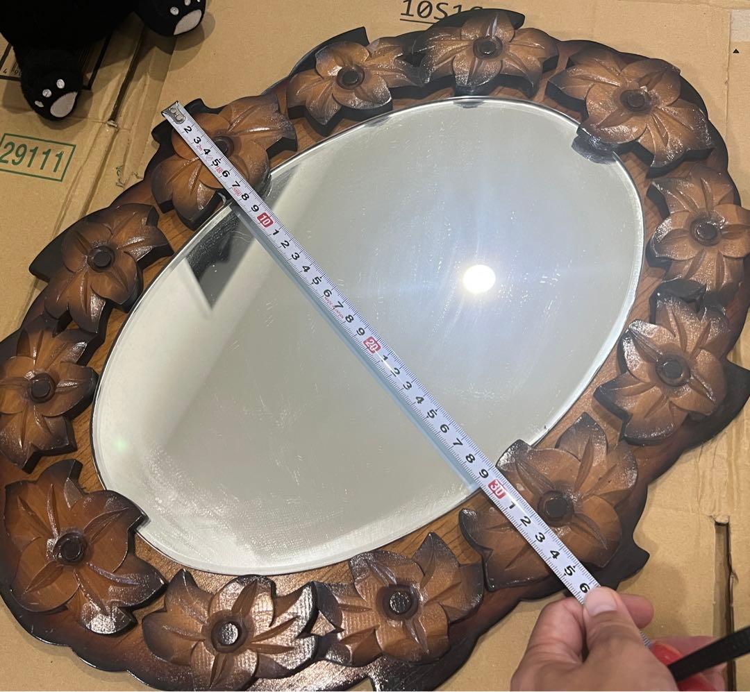 【送料込み！】ミラー　鏡　アンティーク　木製　掛け鏡