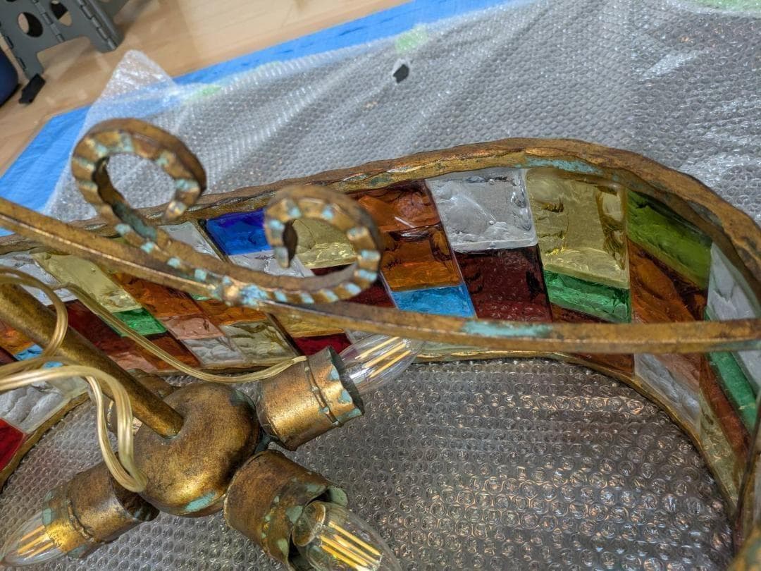 【超希少】イタリア製　シャンデリア　照明　アンティーク　ガラス　ビンテージ